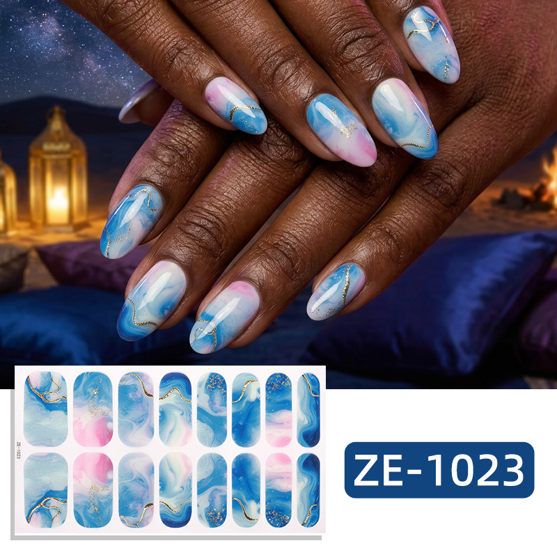 Full Cover Adhesive - 16 Tips de Uñas con Purpurina